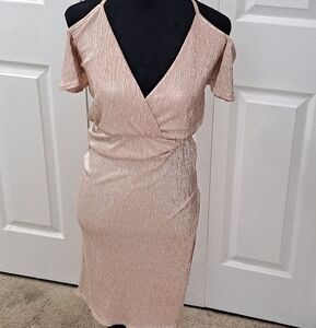 Rare London Gold Sparkly Crepe Dress With A Low V-Neck